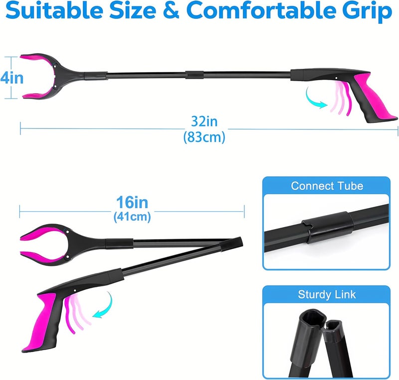 POPDA Grabber Reacher Tool - 32” Extra Long Foldable Gripper and Reaching Tool - Heavy Duty Pick Up Stick Grabbers for Seniors, Trash, Surgery Recovery Must Haves Gifts (Black Purple) - Image 3